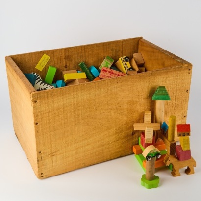 Box of Wooden Children's Building Blocks
