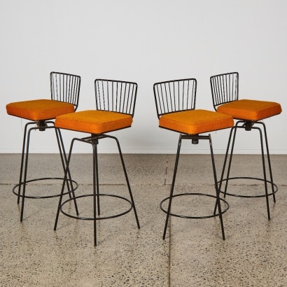 A Set of Four Mid Century Swivel Seat Stool