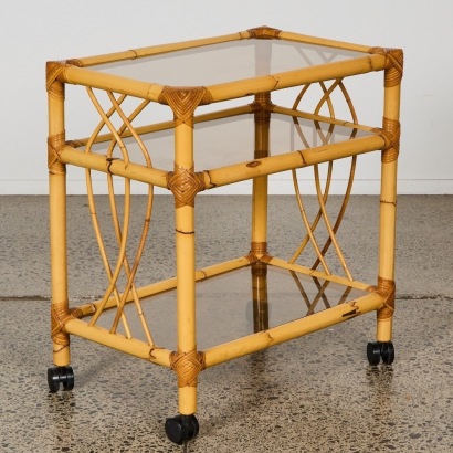 A Bamboo and Smoked Glass Trolley