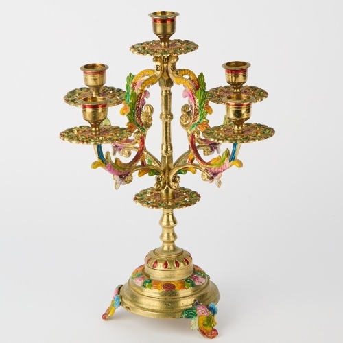 A Brass Candelabra with Handpainted Accents