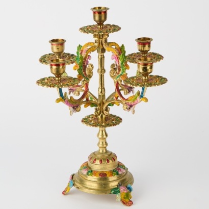 A Brass Candelabra with Handpainted Accents