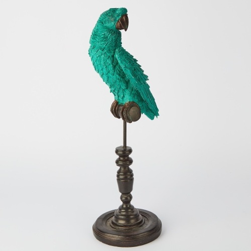 A Parrot Sculpture on Wooden Pedestal Stand
