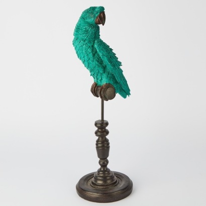 A Parrot Sculpture on Wooden Pedestal Stand
