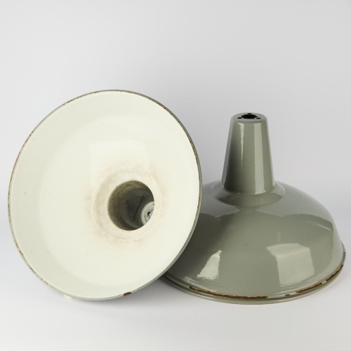 A Set of 3 Large Grey Enamel Light Shades