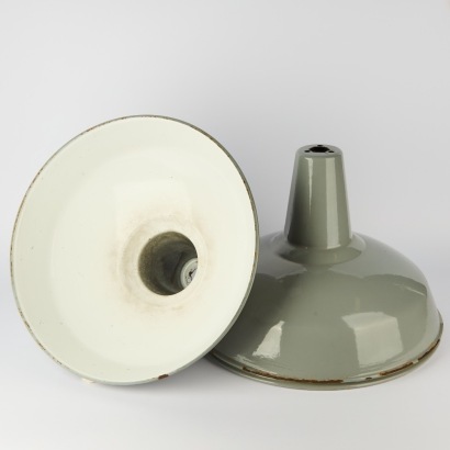 A Set of 3 Large Grey Enamel Light Shades