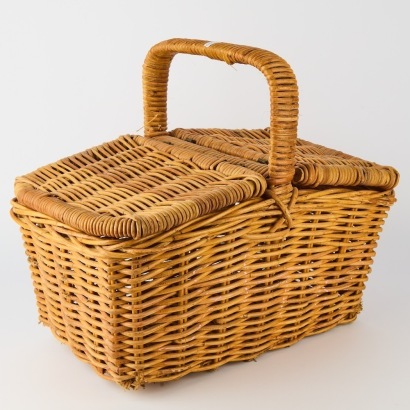 A Vintage Woven Wicker Double Sided Picnic Basket