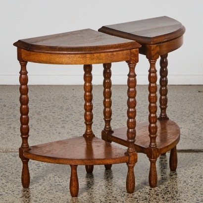 A Pair of Vintage Oak Side Tables with Turned Legs