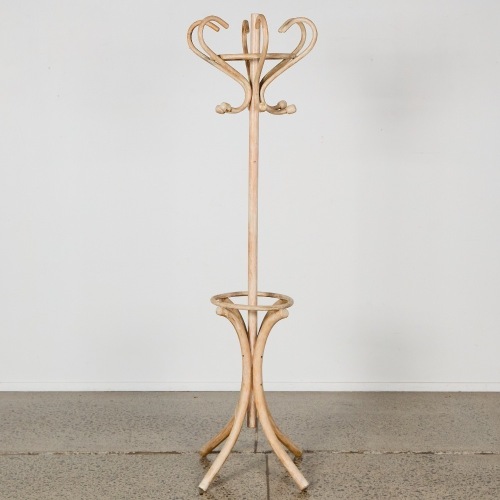 A Wooden Bentwood Coat Stand in Whitewash Finish