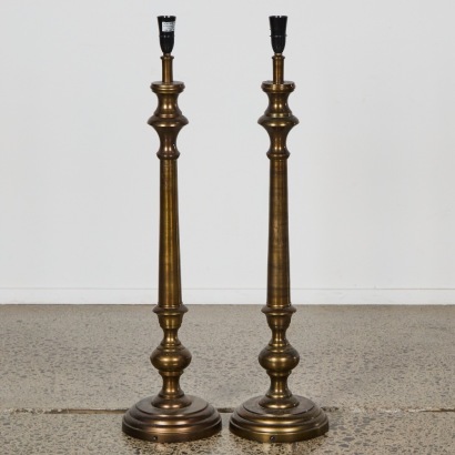 A Tall Pair of Brass Column Design Lamps