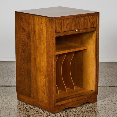 An Art Deco Oak Tambour Vinyl Cabinet