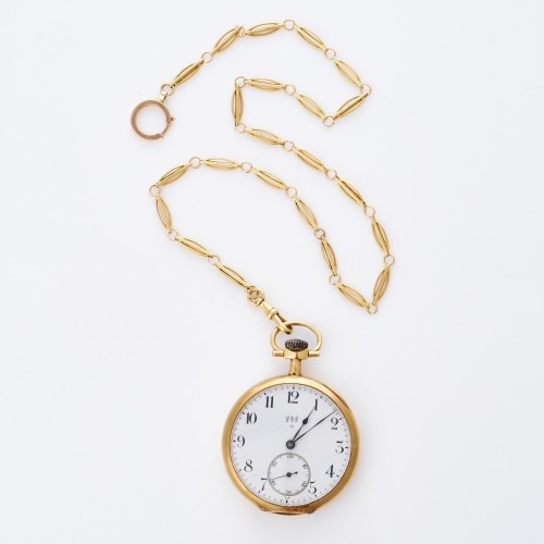 18ct Yellow Gold, French Cased Pocket Watch with 45cm Albert Chain, circa 1910's