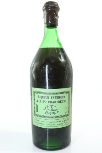 (1) Chartreuse V.E.P. Verte, 1000ml, 54% ABV, &ldquo;Mise en Vieillissement&rdquo; in 1964 - Likely Released 1975 (CC - The cork has receded into the neck of the bottle)