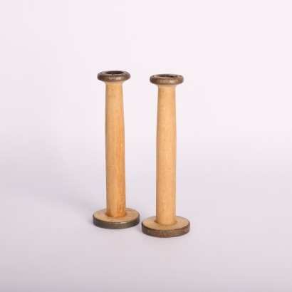 A Pair of Clayton Bradford Wood Candle Sticks