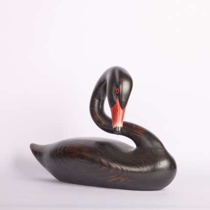 A Large Folk Art Style Hand Carved Wooden Swan