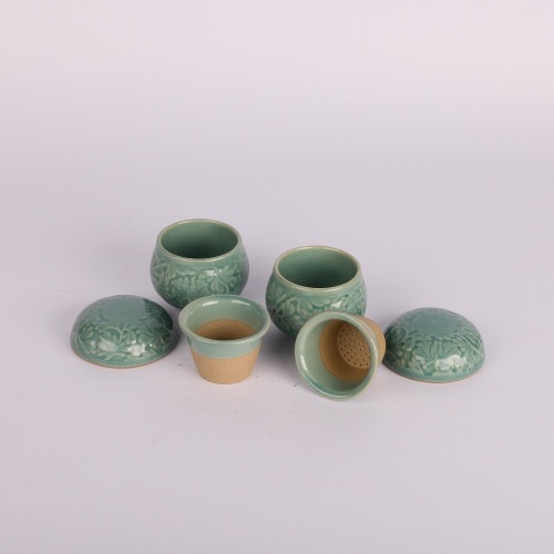 Two Ceramic Celadon Tea Brewing Sets