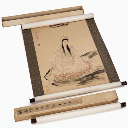 A 20th-Century Chinese Guanyin Portrait Hanging Scroll on Silk
