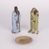 A Group of Two 20th-Century Chinese Foshan Pottery Figures and a Small Dish