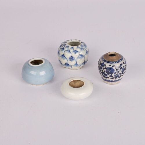 A Group of Four 19th- to 20th-Century Chinese Blue and White, Sky-Blue-Glazed and White-Glazed Small Jars