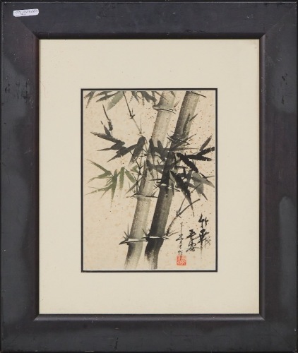 A 20th Century Chinese Ink and Colour Painting of Bamboo (Framed)