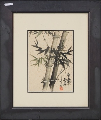 A 20th Century Chinese Ink and Colour Painting of Bamboo (Framed)
