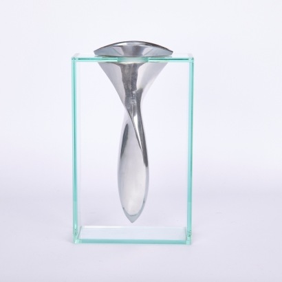 A Lisa Mori Twisted Tornado Vase Nineteen-Eighties Cast Alloy Boxed