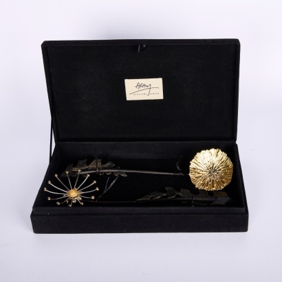 A Michael Aram Bronze Dandelion Salad Servers in Box Set