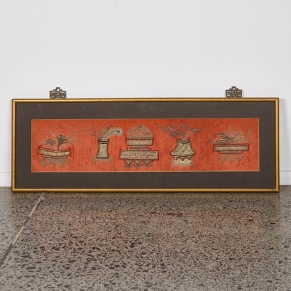 An Early 20th-Century Chinese Hundred Antiques Embroidery