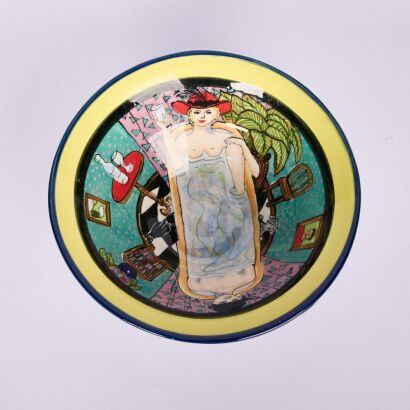 A Large Bath Tub Nude Scene NZ Pottery Studio Bowl Signed