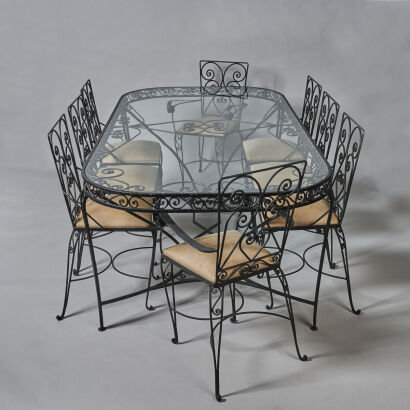 A Vintage French Provincial Wrought Iron Dining Suite