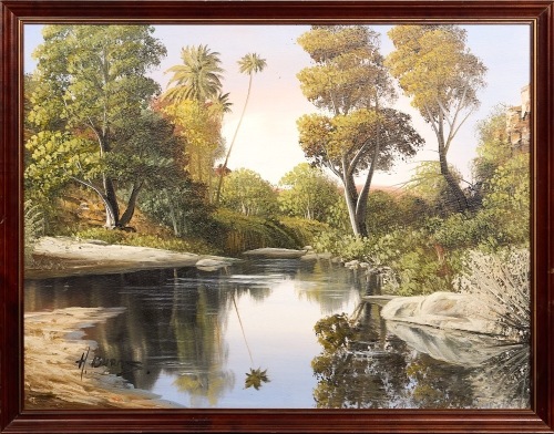 An Oil Painting Of A Bush Billabong Scene by H. Burns