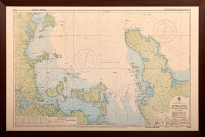 A Large Vintage Framed Poster of The Approaches To Auckland NZ Navy 1975