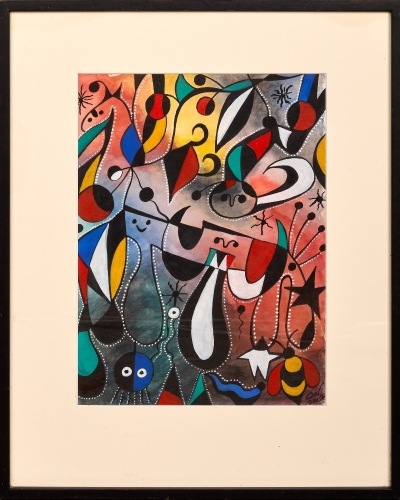 Miro Style NZ Original Painting with Buzzy Bee signed CW