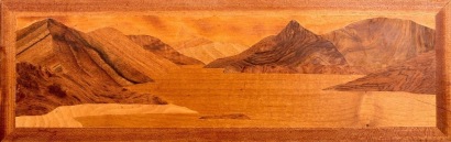 A Vintage Marquetry Landscape of Pap of Glencoe by F and D Young