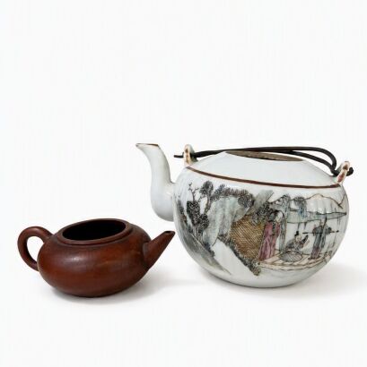 An Early 20th-Century Chinese Qianjiang-Enamelled Teapot and a Zisha Teapot, the Latter Lacking Cover