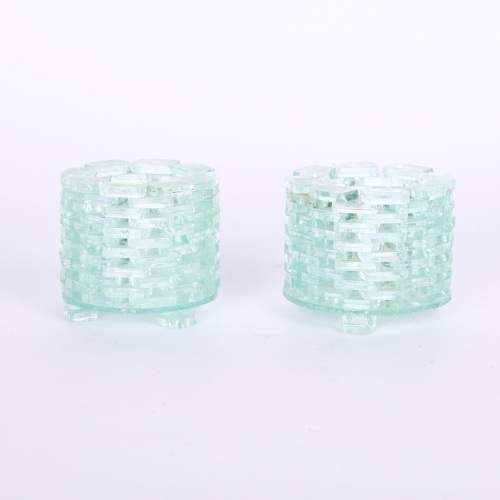 A Brutalist Cut Glass Candle Holders