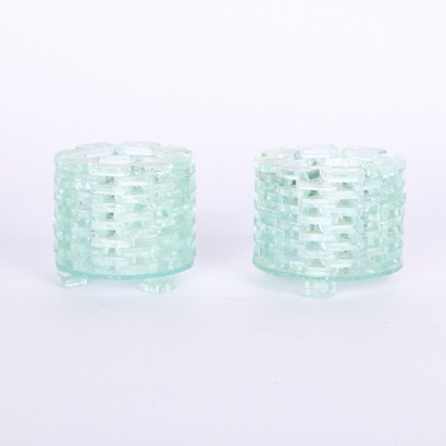 A Brutalist Cut Glass Candle Holders
