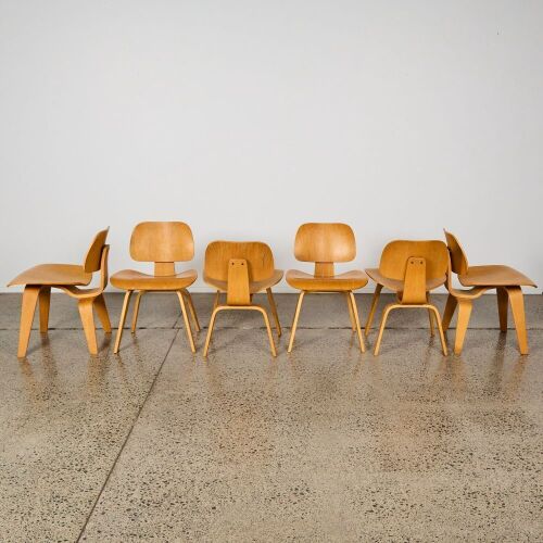 Six LCW Plywood Chairs in the Style of Eames