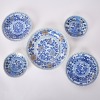 A Group of Five Chinese 18th to 19th Century Mid Qing Dynasty Blue and White' Floral' Dishes ( Yan Yongyu Collection Mark)