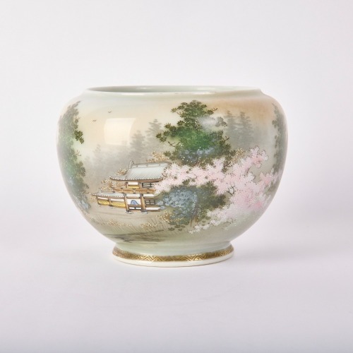 A Japanese Early 20th Century Polychrome 'Landscape' Waterpot
