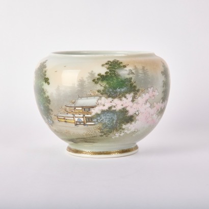 A Japanese Early 20th Century Polychrome 'Landscape' Waterpot