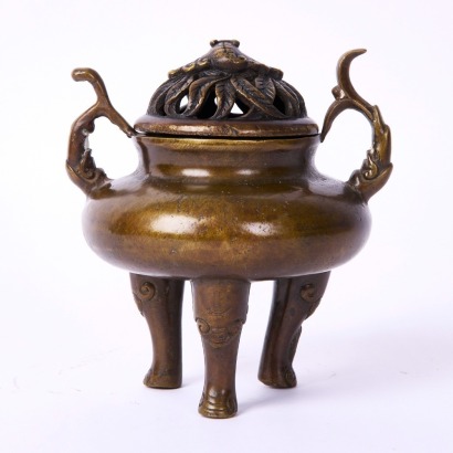 A Chinese Qing Dynasty Handled Bronze Censer