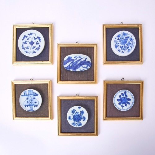 A Group of Six Chinese 17th Century Ming Dynasty Blue and White Plaques