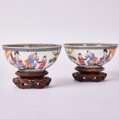 A Pair of Chinese Early to Mid-20th Century Famille Rose 'Boys at Play' Eggshell Bowls