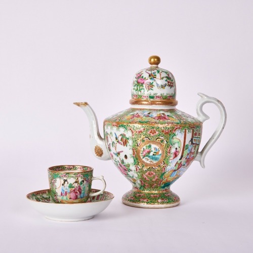 A Set of Chinese Early 19th Century Canton Famille Rose &lsquo;Figural&rsquo; Teaware