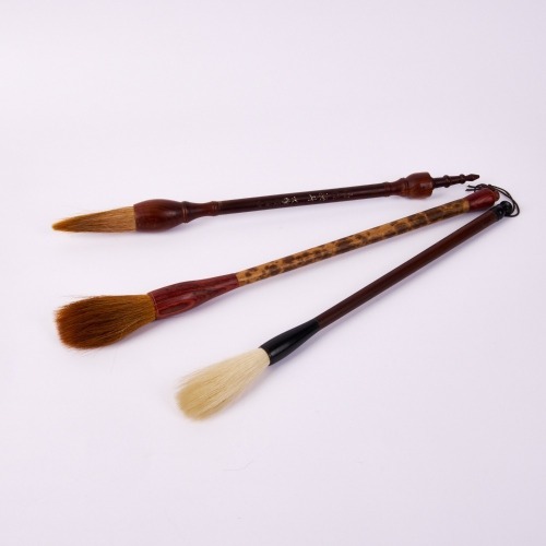 A Group of Three Chinese Hardwood and Xiangfei Bamboo Brushes