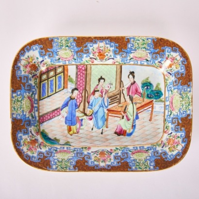 A Chinese 18th to19th Century Qing Dynasty Canton Famille Rose 'Ladies' Rectangular Dish
