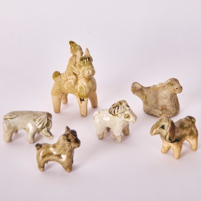 A Group of Six Chinese Tang, Song and Yuan Dynasty Porcelain Miniature Toys