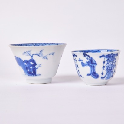 A Set of Two Chinese 18th Century Early Qing Dynasty Blue and White 'Figural' Cups