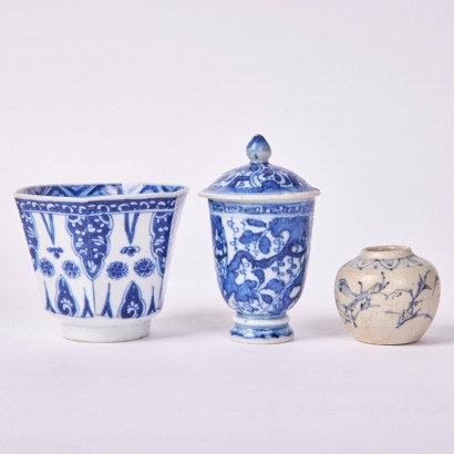 A Set of Three Chinese 18th Century Qing Dynasty Blue and White Wares