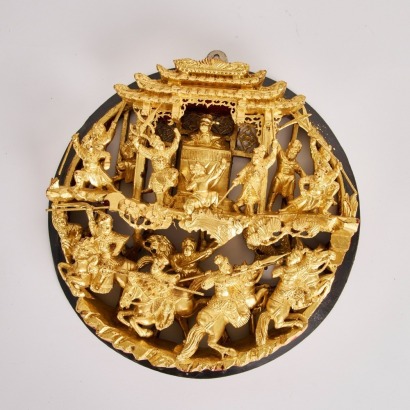 A Chinese 19th Century Red-Lacquered and Gilt Wood-Carved Figural Hanging Ornament